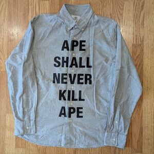 Bape Gray Button-Down Shirt with Black Text